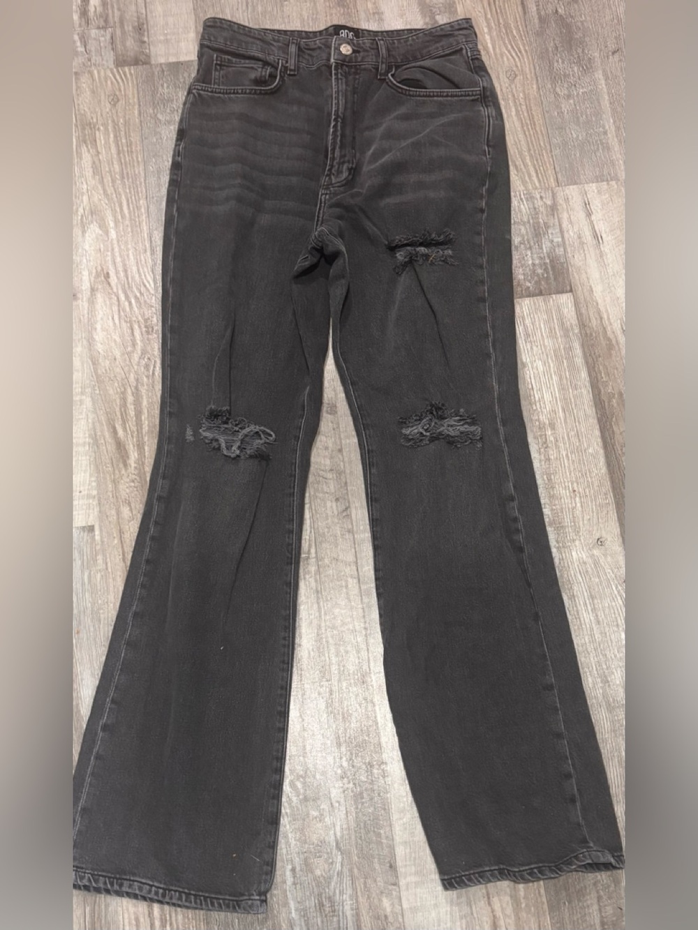 BDG Stretch High Rise Flare Jeans Size 39 Black Denim Distressed